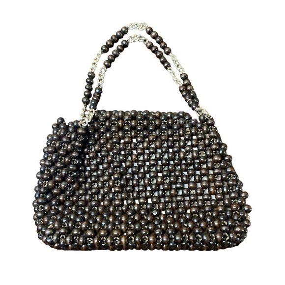Vintage Handmade Wood Beaded Handbag Purse Marcus Brothers Brown Made in Japan - Picture 2 of 10